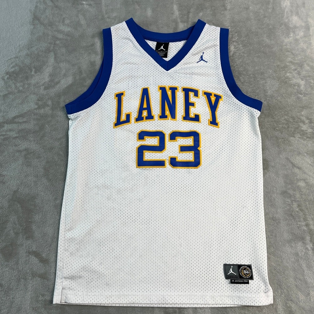 Vintage Jordan Laney High School 23 Basketball Jersey Kids Large White Blue Mesh